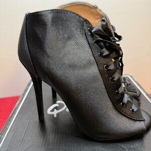 Charlotte Russe Black Lace‑Up Peep‑Toe Heels – Size 7 (Worn Twice)